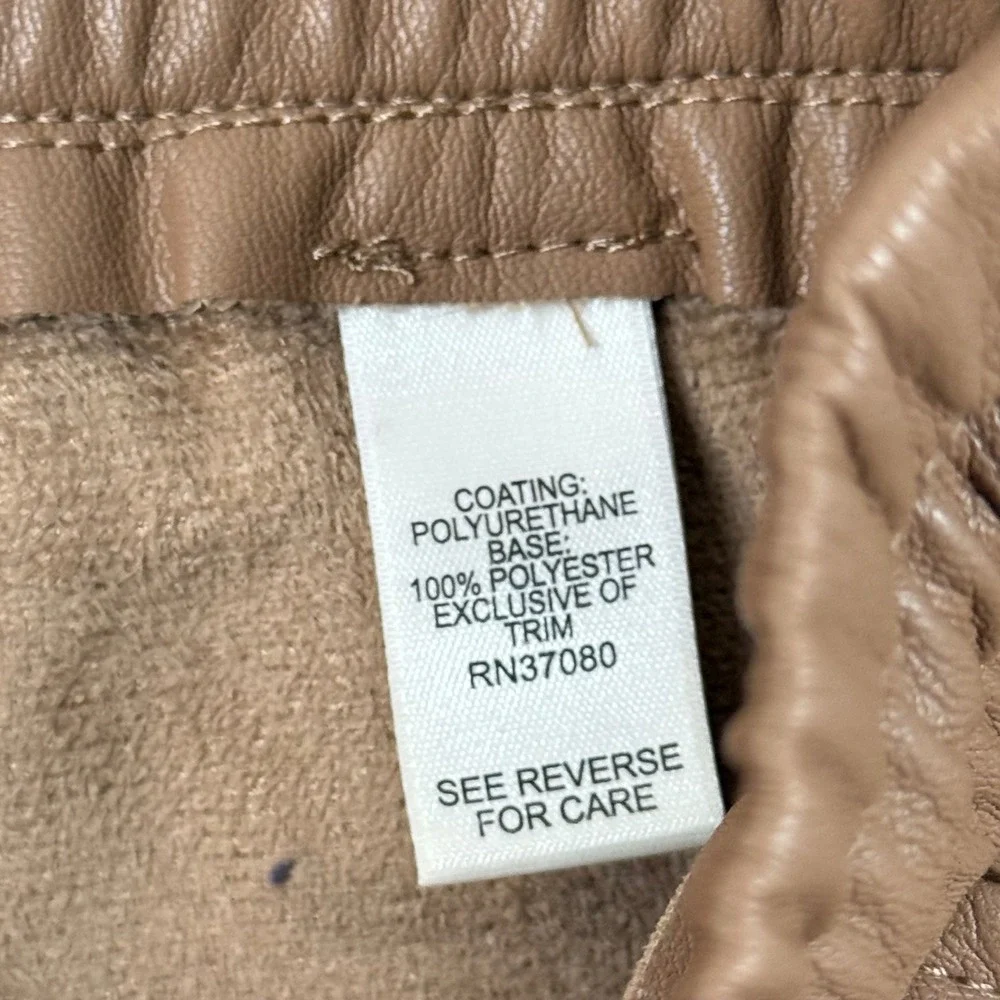 Pull‎ On Chic Faux Vegan Leather Jogger Pants Small Taupe Drawstring Waist Fall